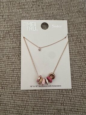 Time and Tru Rose Gold Layered Necklace with Pink Accents